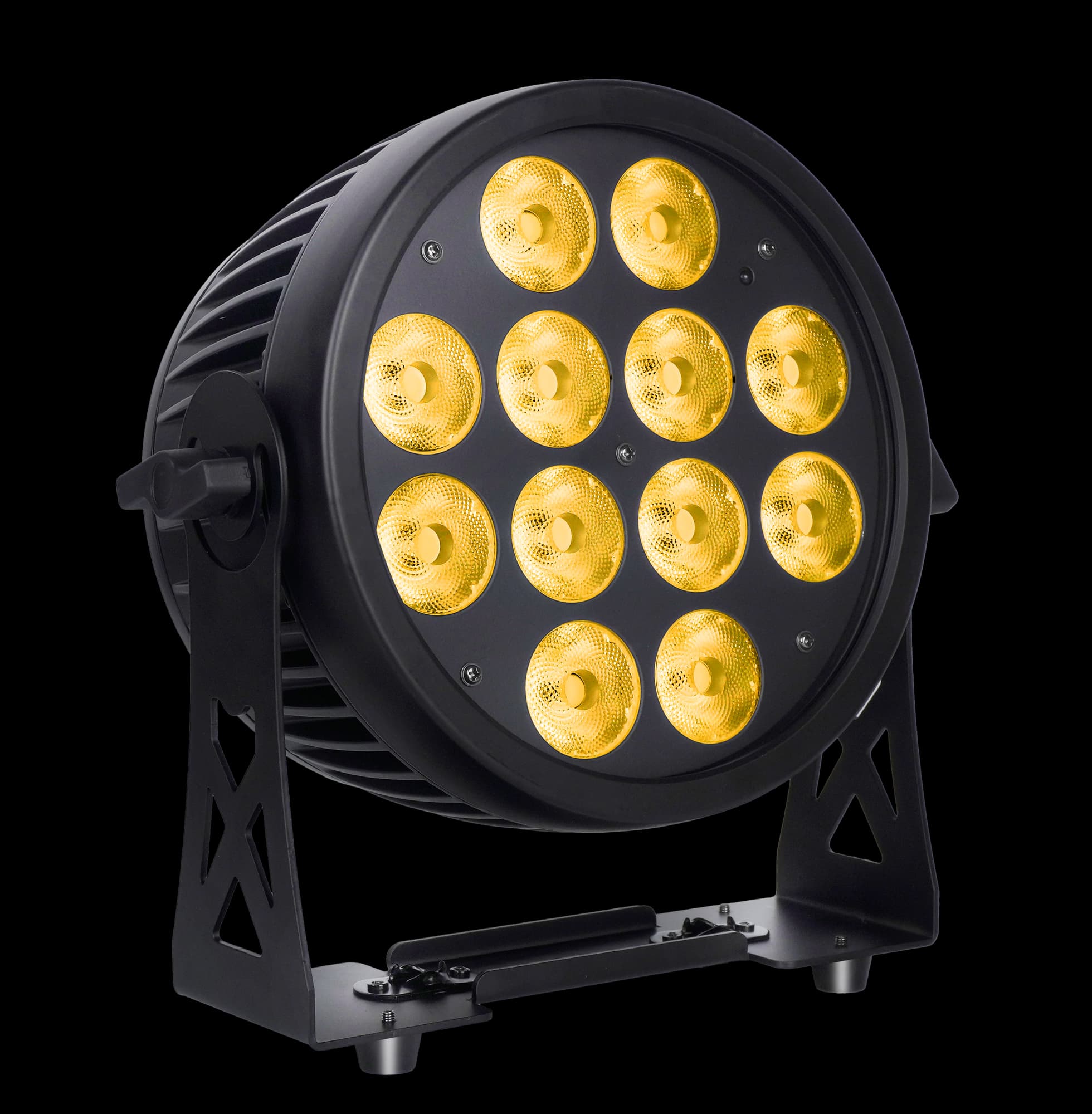 LumiUp Aqua P12 IP65 battery LED PAR with twelve amber illuminated lenses