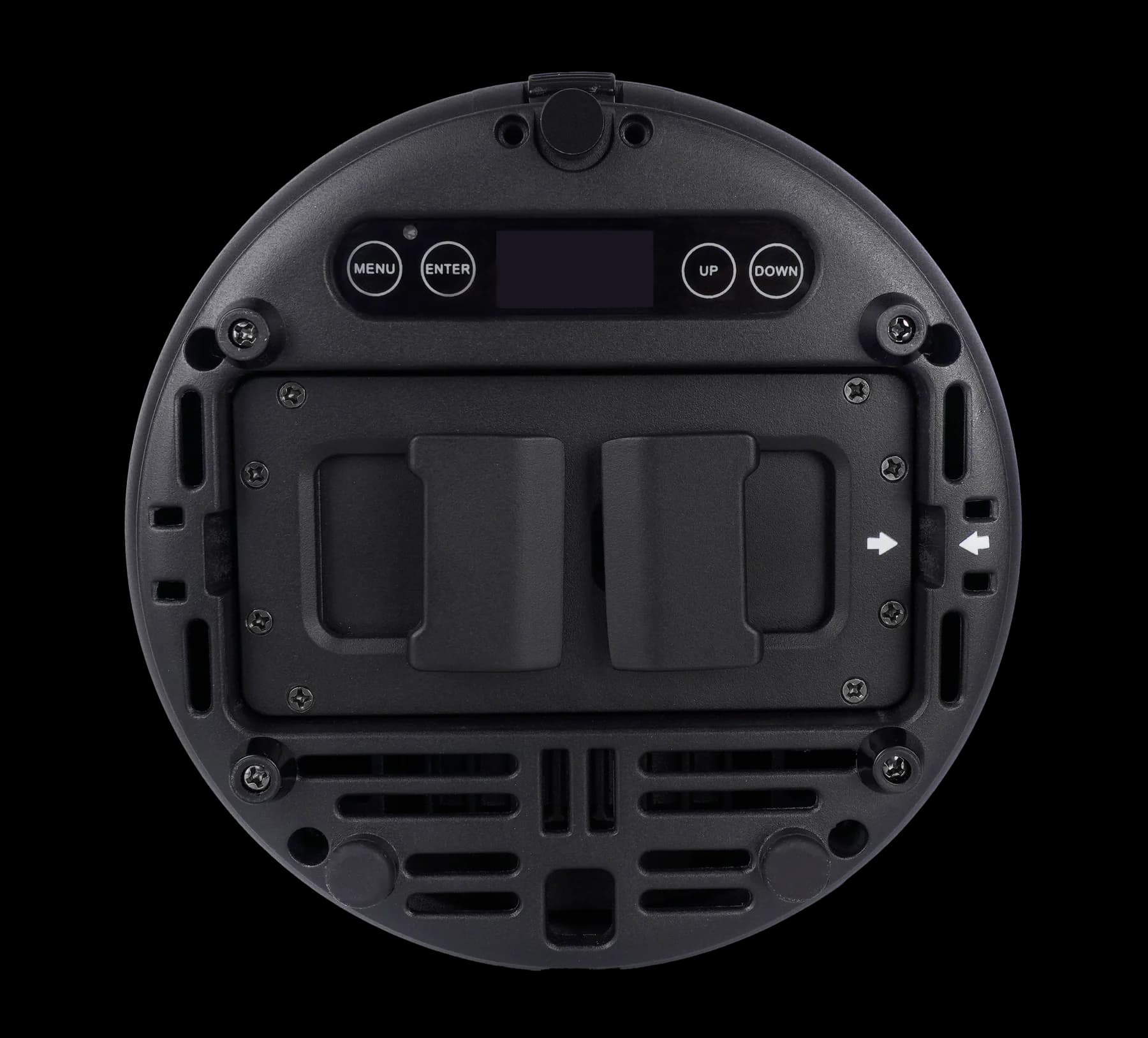 Bottom OLED controls and installed battery pack on the LumiUp Aqua P4RX