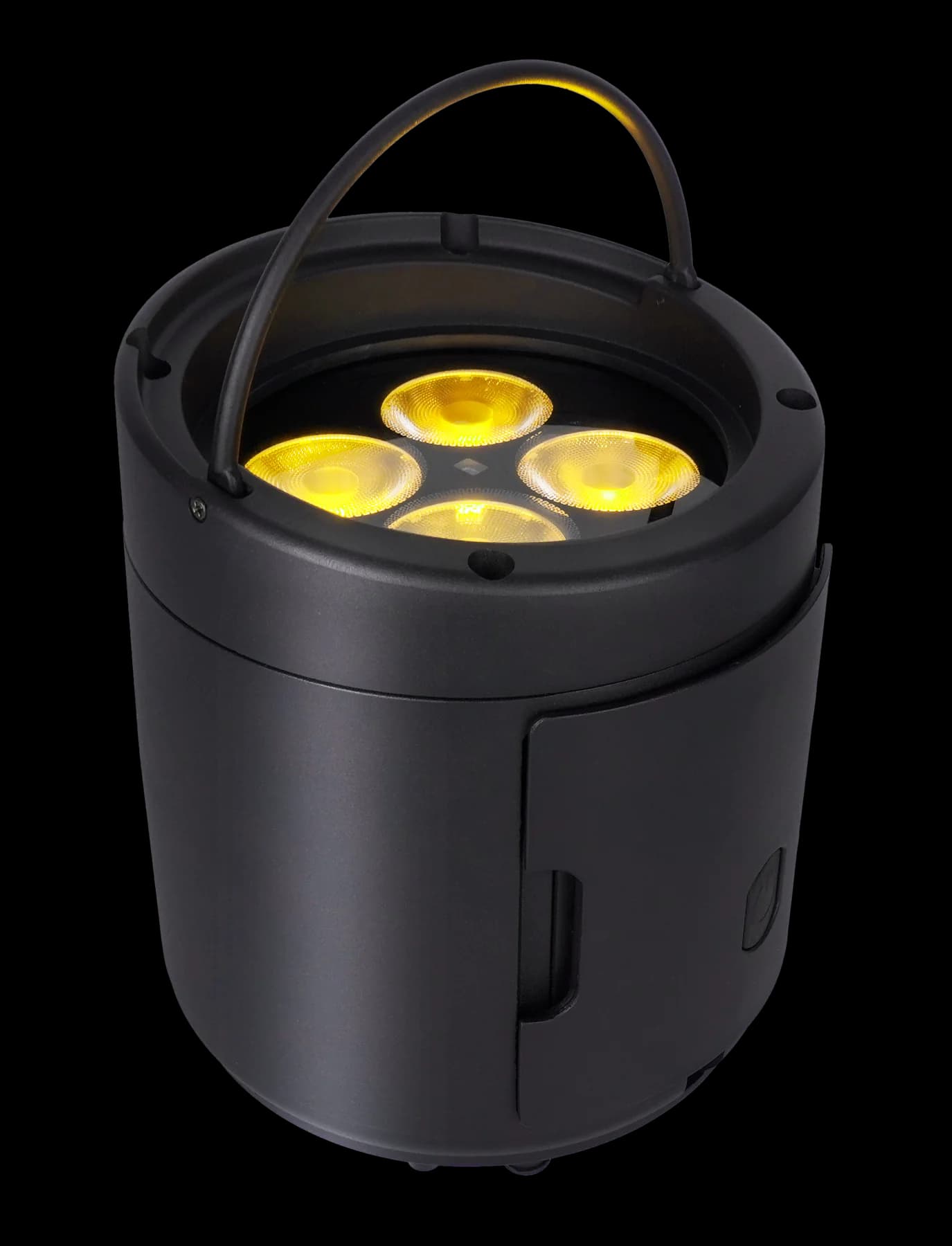 LumiUp Aqua P4RX round battery PAR with four amber illuminated lenses