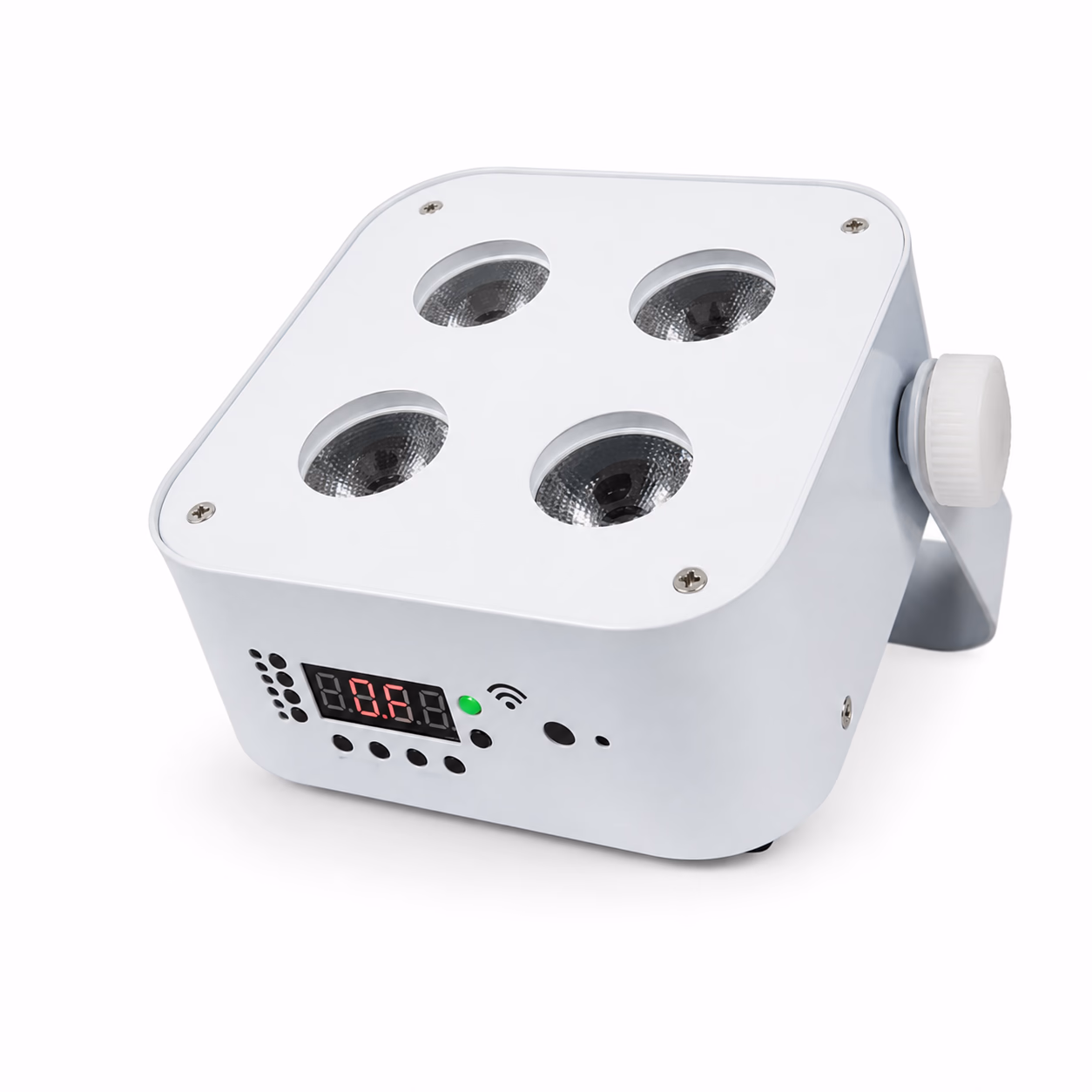 White LumiUp Mini S4 slim battery LED PAR with four unlit lenses