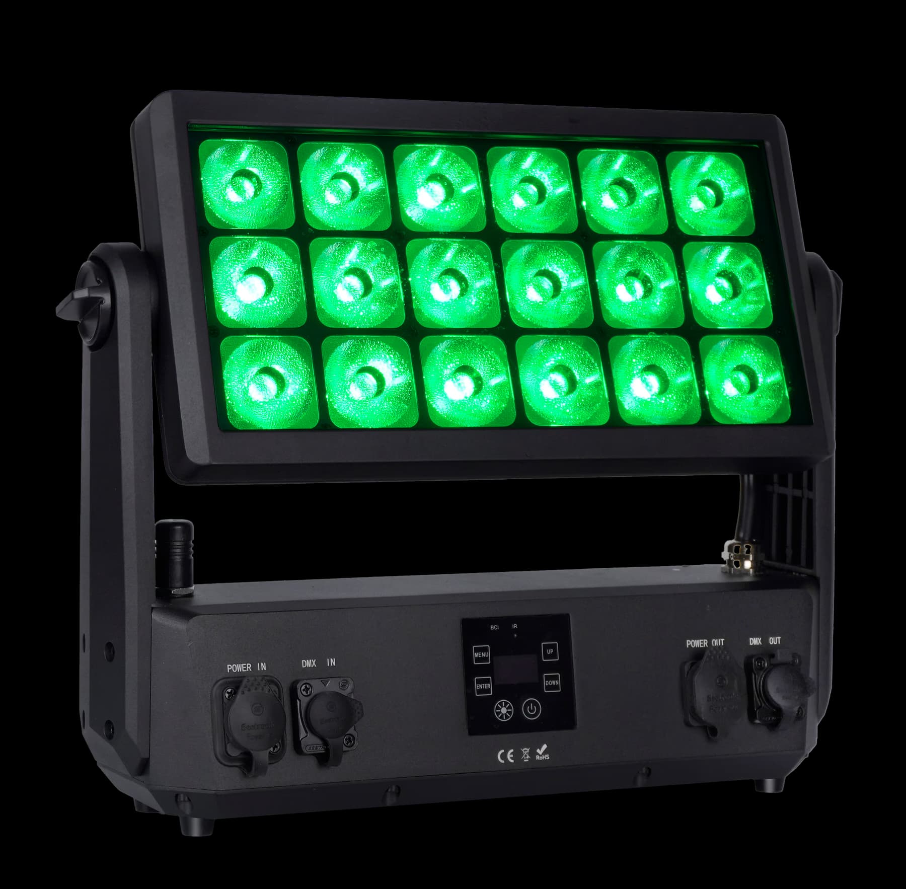 LumiUp Flex PL18 Pro displaying green output for an outdoor event