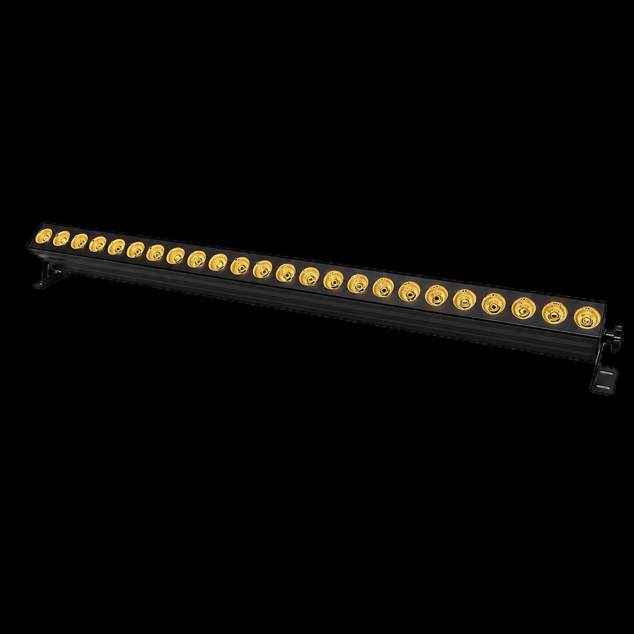 LumiUp Flex W24 Pro 24-emitter battery wall washer producing amber light