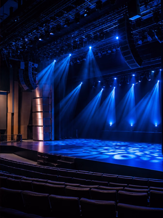 Live production stage using professional battery-powered lighting