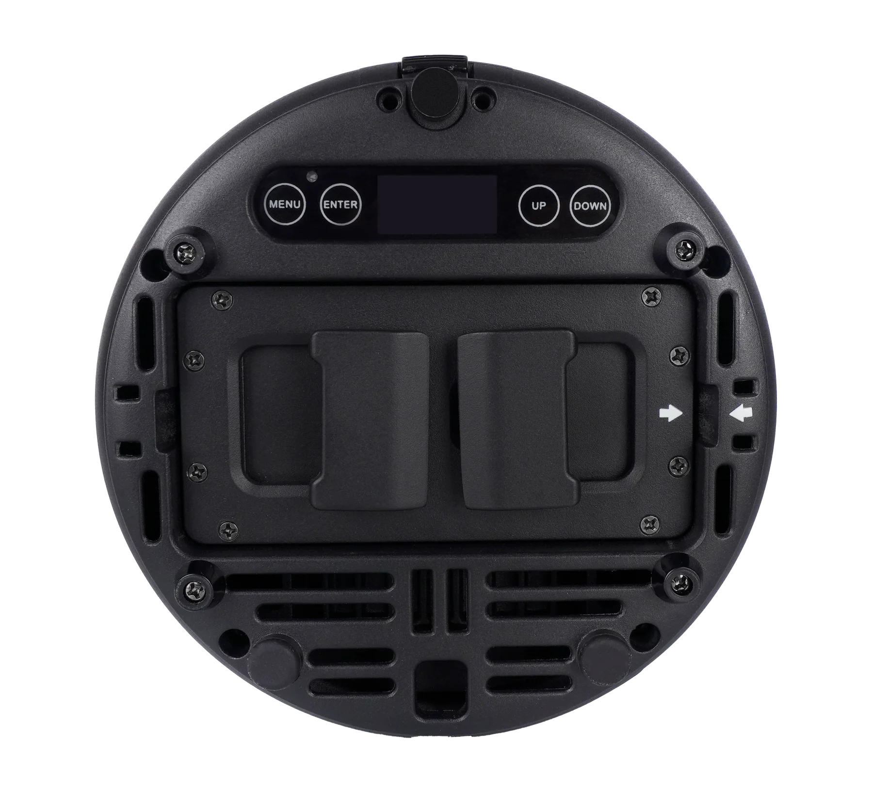 Bottom OLED controls and installed battery pack on the LumiUp Aqua P4RX