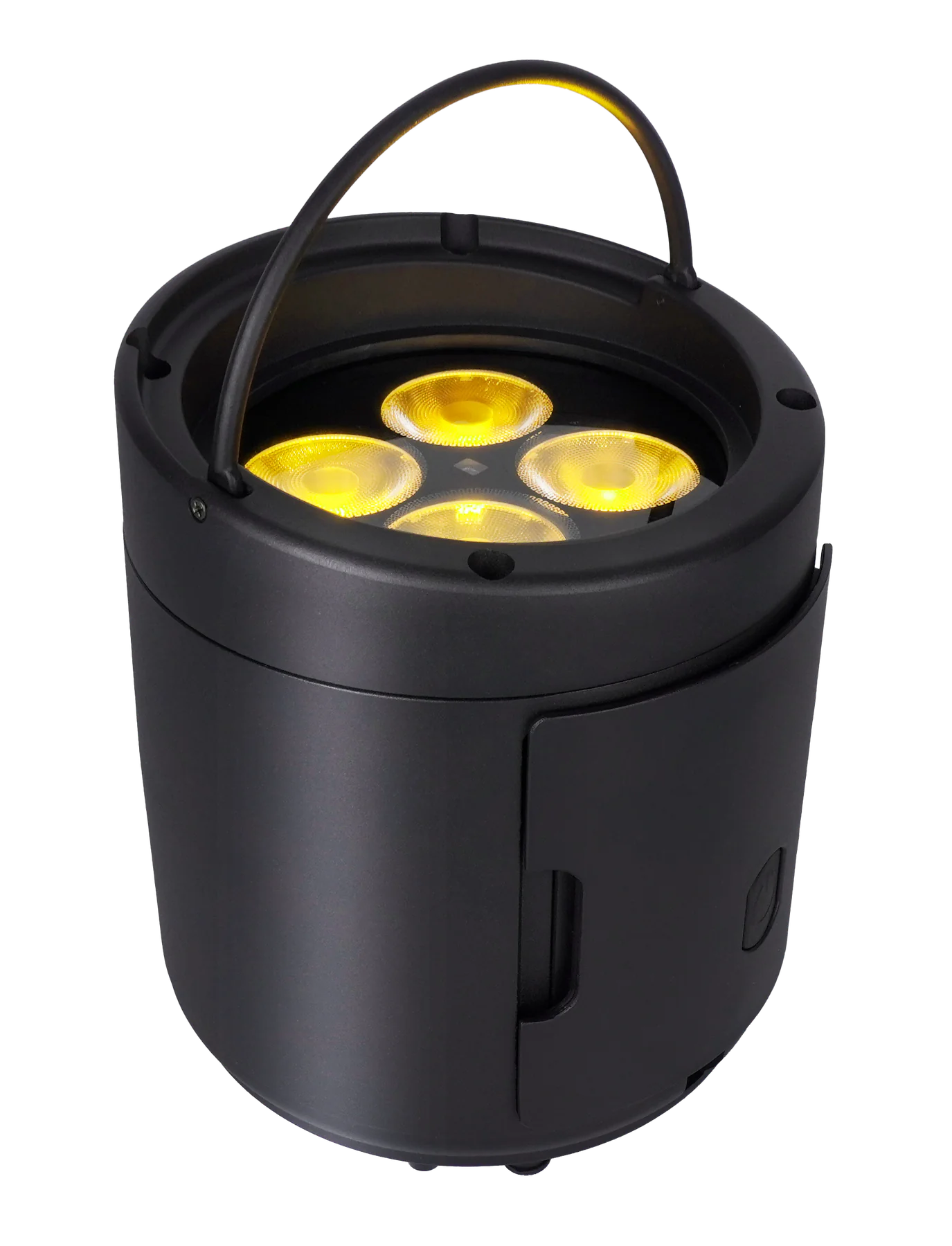 LumiUp Aqua P4RX round IP65 battery PAR with four amber illuminated lenses