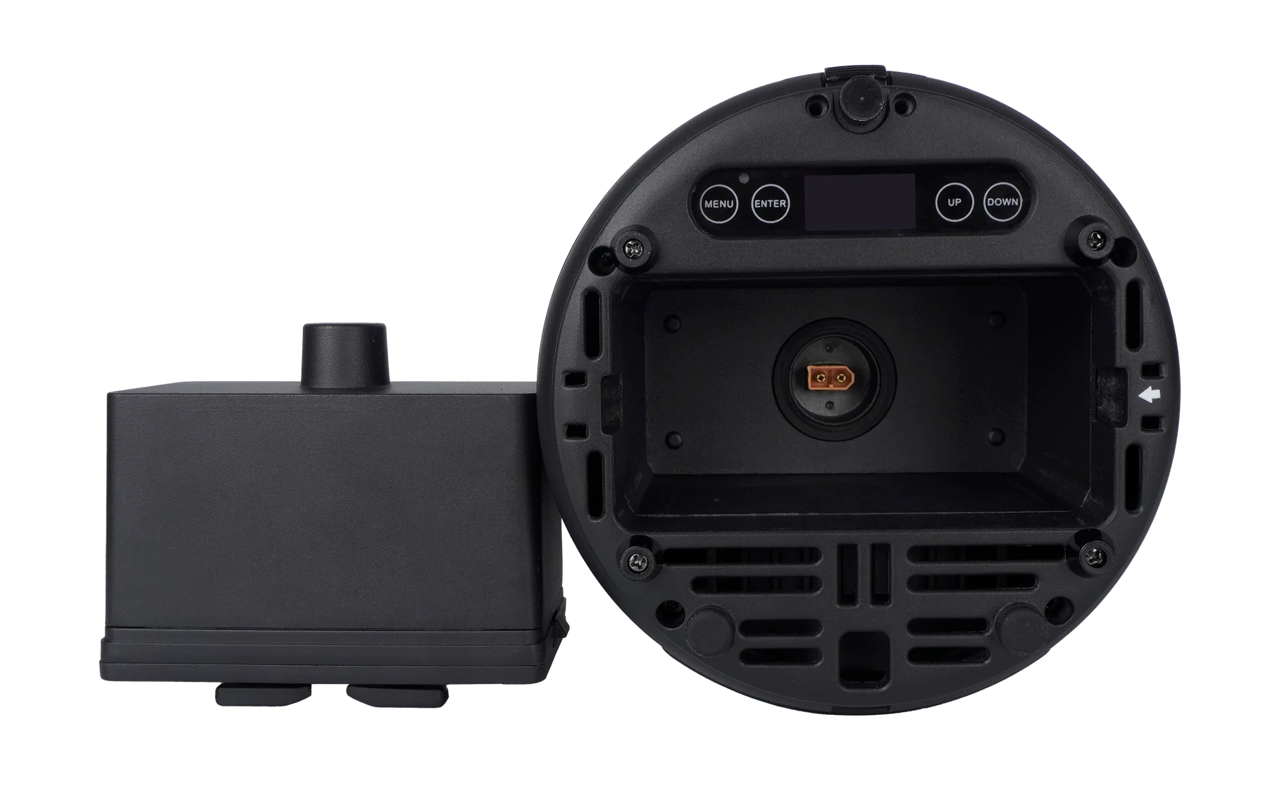 Aqua P4RX battery pack beside the open fixture battery bay