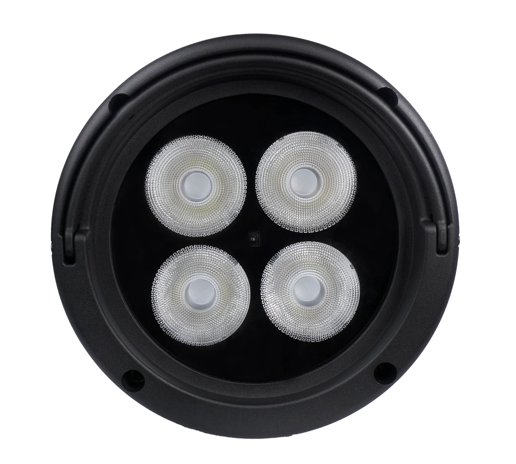 Top view of the four RGBWA+UV lenses on the LumiUp Aqua P4RX