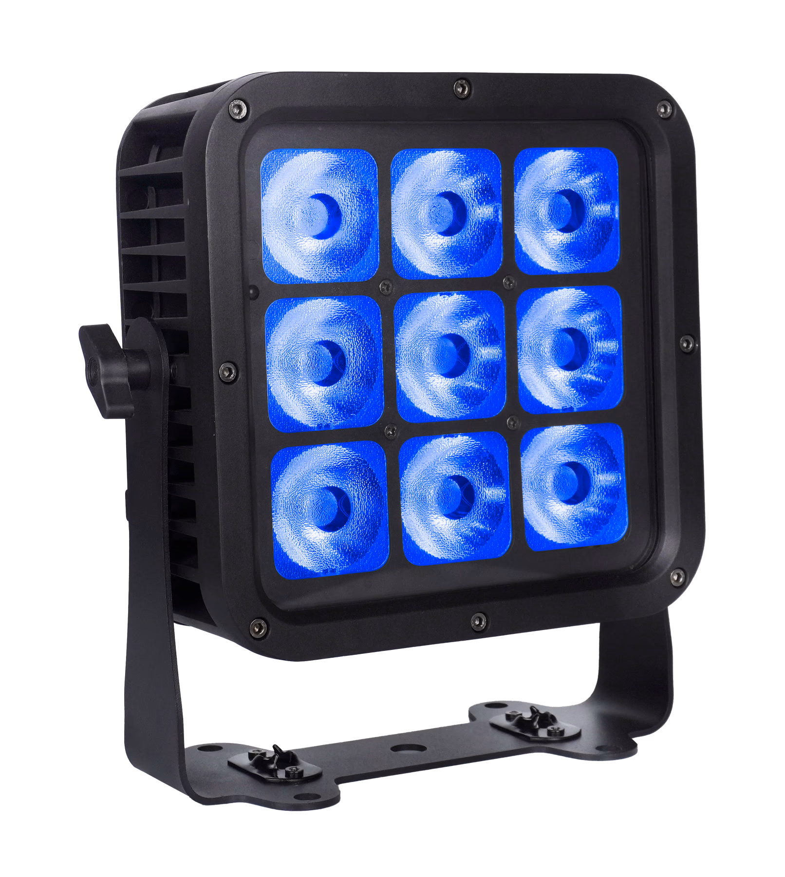 LumiUp Aqua P9 producing blue light from nine RGBWA+UV lenses