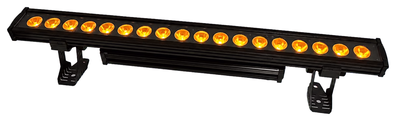 LumiUp Flex W18 Pro battery LED bar light producing amber-orange output