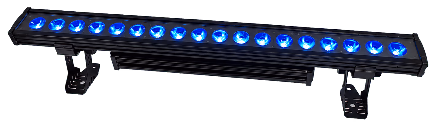 LumiUp Flex W18 Pro showing blue output across its eighteen LED lenses