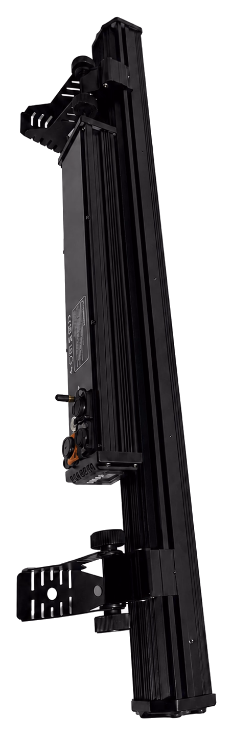 Detailed rear view of the LumiUp Flex W18 Pro showing its mounting brackets, battery housing and cable connections