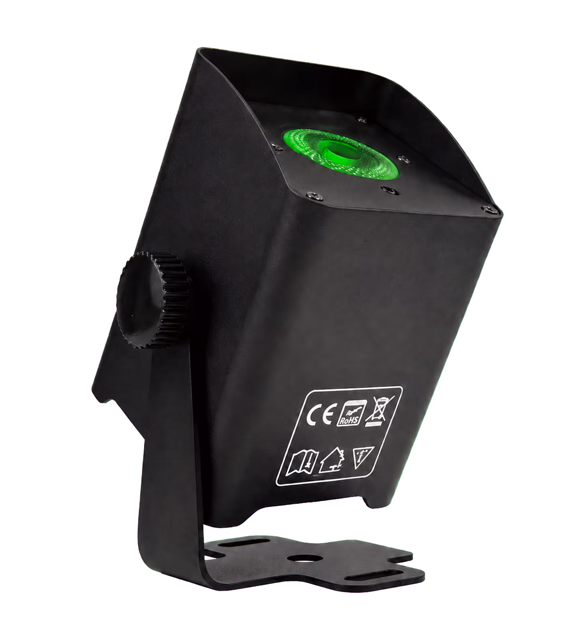 Black LumiUp Mini S2 battery LED PAR producing green light