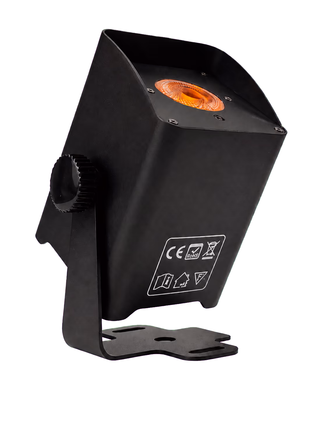 Black LumiUp Mini S2 battery LED PAR producing orange light