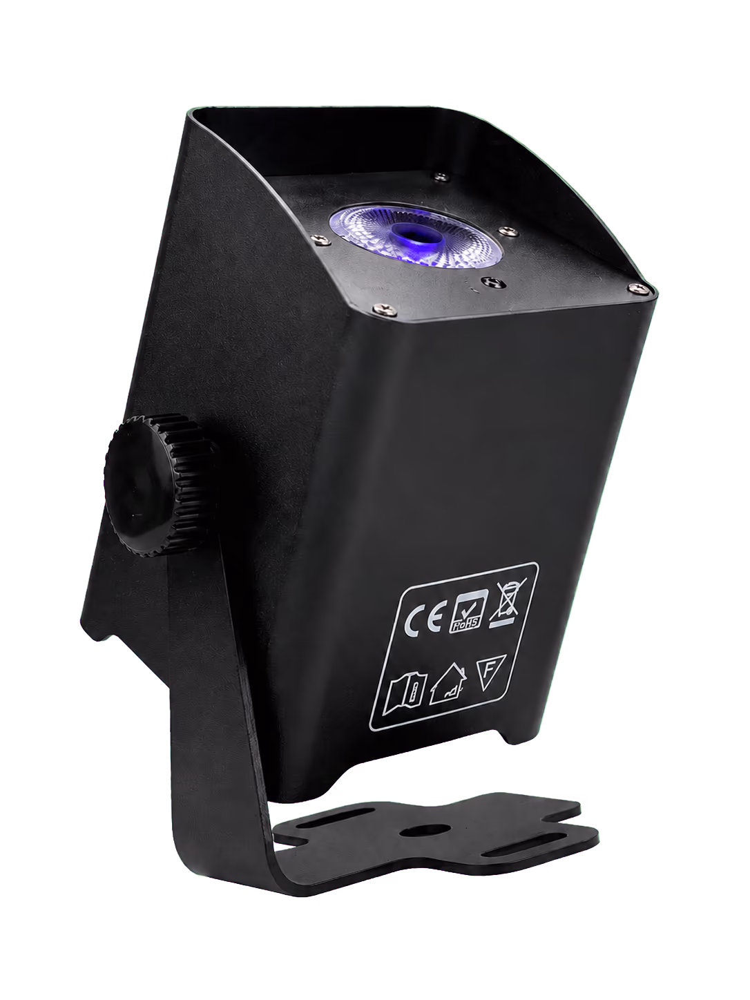 Black LumiUp Mini S2 battery LED PAR producing violet light