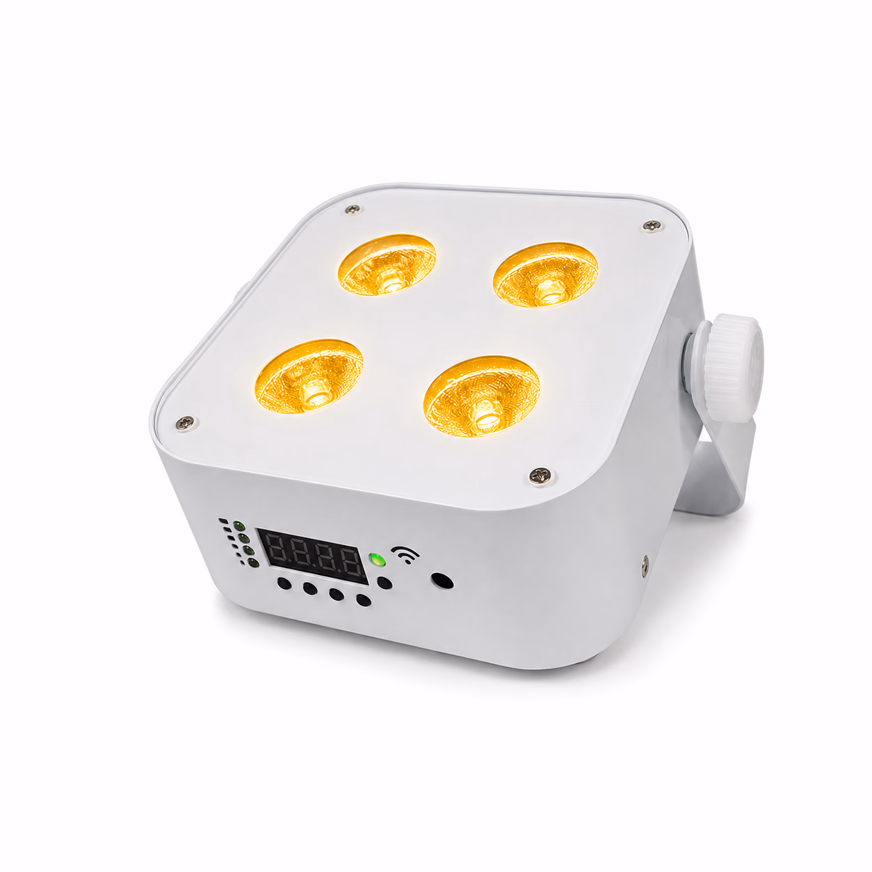 White LumiUp Mini S4 LU-MNS4 slim battery LED PAR with four amber illuminated lenses