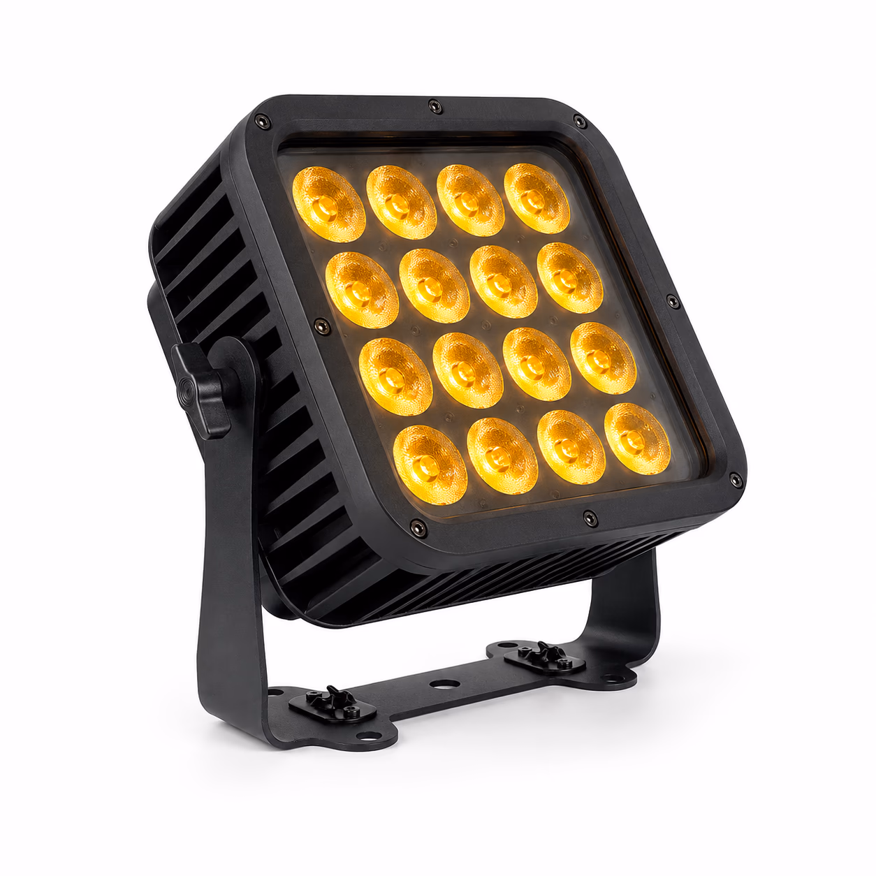 LumiUp Flex P16 Pro 16-lens IP65 battery LED PAR producing amber light