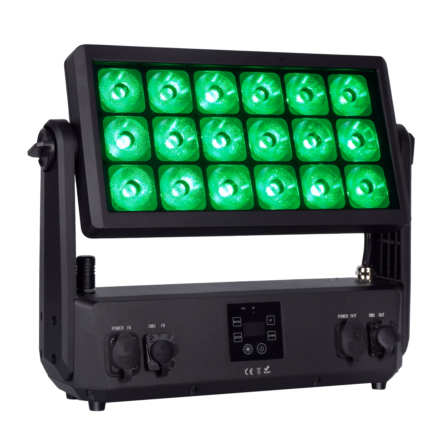 LumiUp Flex PL18 Pro displaying green output for an outdoor event