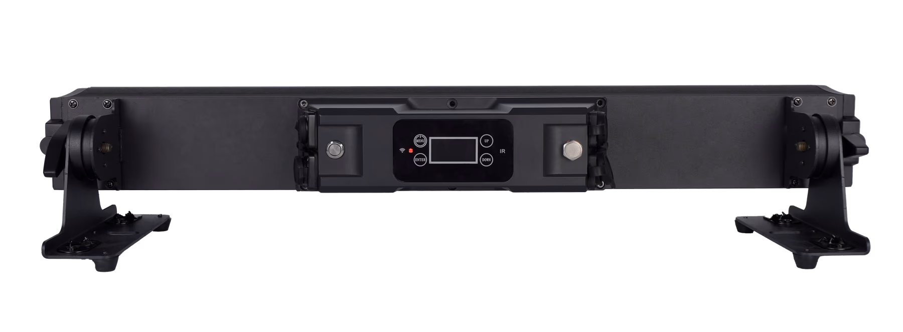 Rear control panel of the LumiUp Flex W12 Pro with OLED display and protected connectors