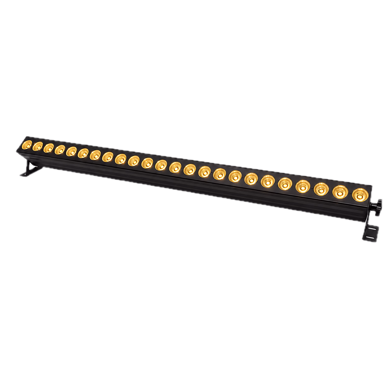 LumiUp Flex W24 Pro 24-emitter battery wall washer producing amber light