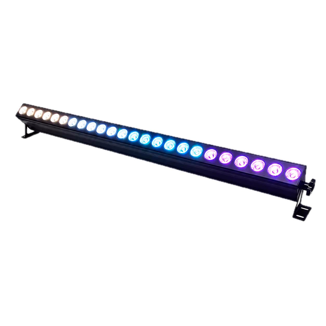 LumiUp Flex W24 Pro showing multi-color output across its 24 RGBWA UV lenses
