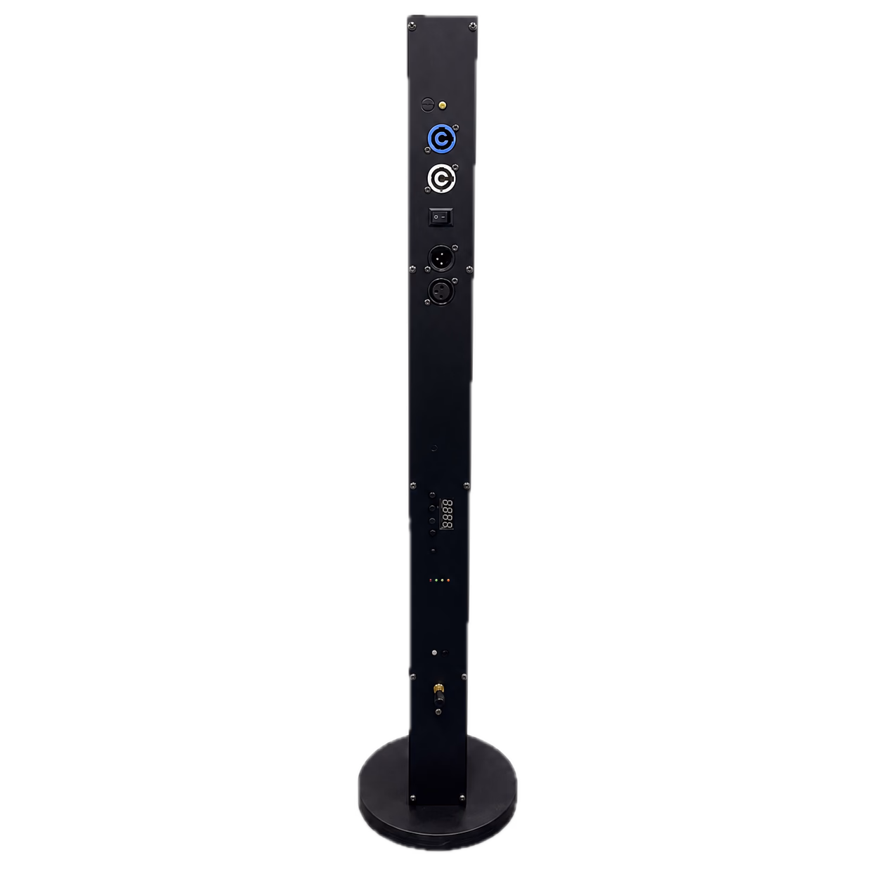 Rear view of the LumiUp Flex W24 Pro showing power, DMX and onboard control connections